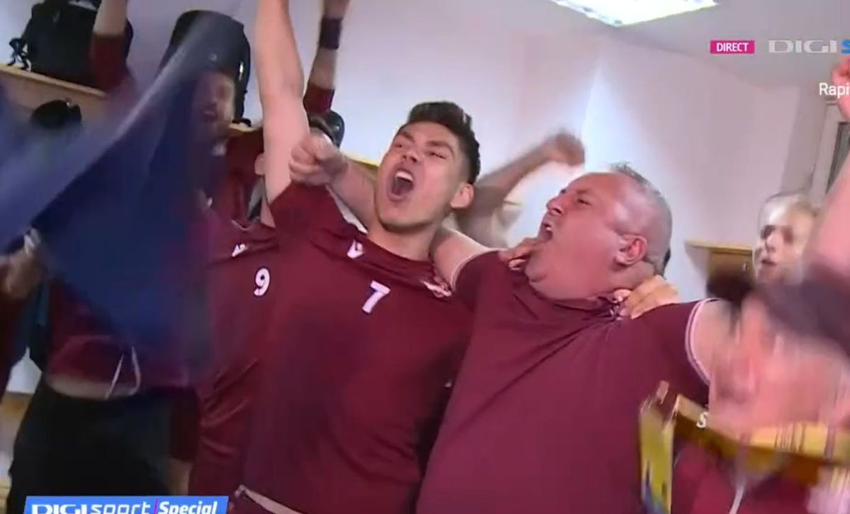 Rapid sărbătorește promovarea în Liga 1! Imagini senzaționale din vestiar, chiar înaintea meciului cu FC U Craiova