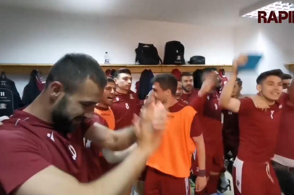 Rapid sărbătorește promovarea în Liga 1! Imagini senzaționale din vestiar, chiar înaintea meciului cu FC U Craiova