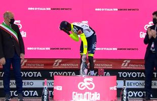 Primul african de culoare care câștigă în Turul Italiei s-a rănit pe podium, la premiere! Dus cu ambulanța la spital, a doua zi a abandonat