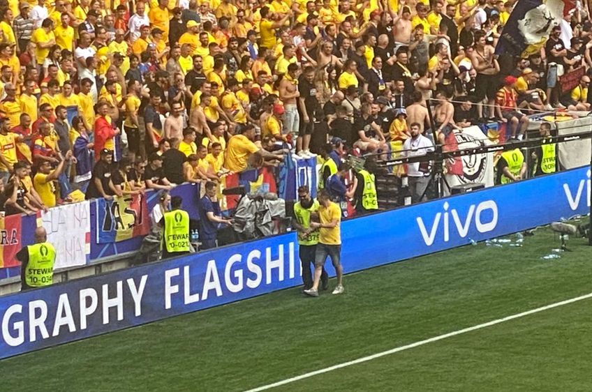 Un fan a intrat pe teren în repriza secundă al meciului dintre România și Ucraina, scor 3-0, primul pentru „tricolori” la Campionatul European din Germania.