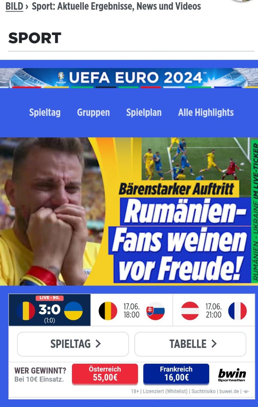 Bild și Marca se înclină în fața „tricolorilor”: „Cei 40.000 de fani români au scandat «Ucraina! Ucraina!». Piele de găină!”