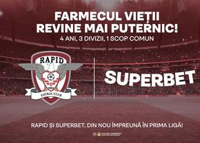 4 ani, 3 divizii, un parteneriat: Rapid și Superbet, din nou împreună în prima ligă!