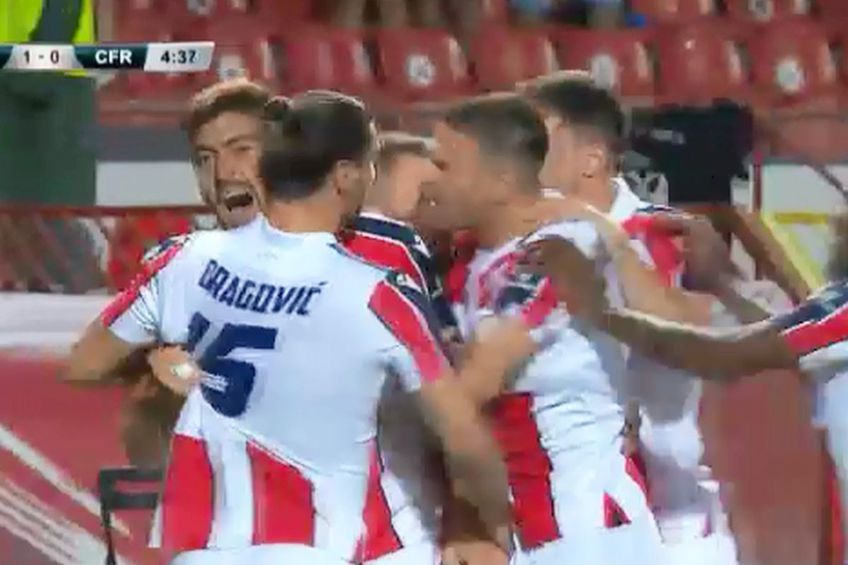 Steaua Roșie Belgrad a deschis scorul versus CFR Cluj // foto: captură Pro TV