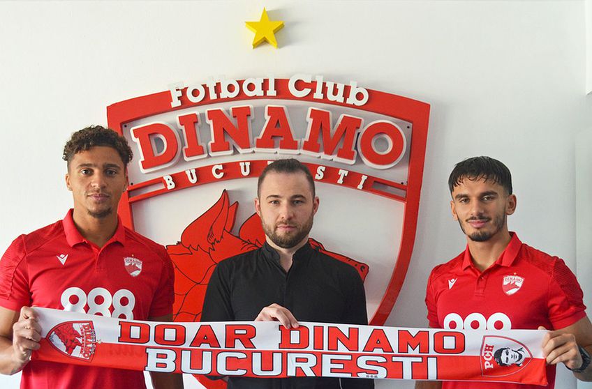 Lamine Ghezali, în dreapta, și Quentin Bena, în stânga, alături de administratorul special de la Dinamo, Vlad Iacob // sursă foto: Facebook @ Dinamo Bucuresti