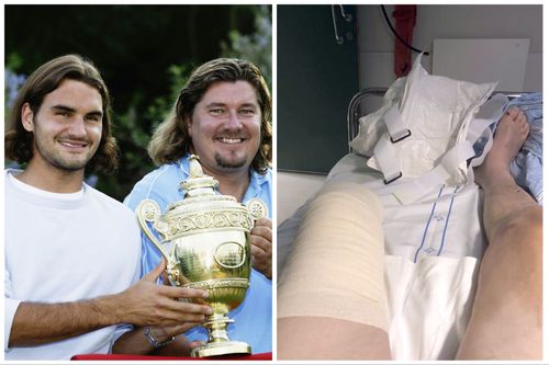 Peter Lundgren, alături de Roger Federer după titlul de la Wimbledon 2003. La 20 de ani distanță, piciorul stâng i-a fost amputat