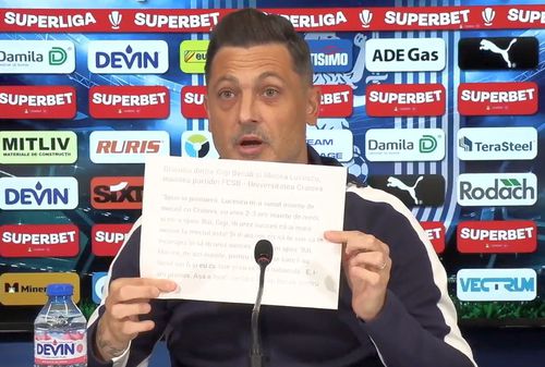 Mirel Rădoi, prezentând o captură de ecran cu declarațiile lui Gigi Becali despre discuția cu Mircea Lucescu