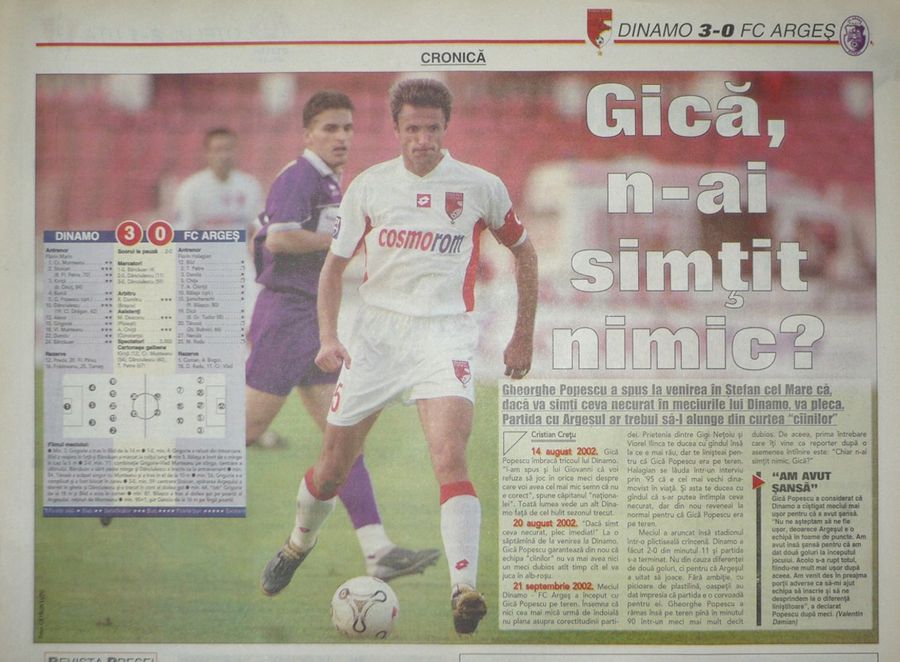 Articol din ProSport, a doua zi după partida câștigată ușor cu FC Argeș Blat cu Dinamo, cu Gică Popescu căpitan, confirmat după 20 de ani » Reacția „Baciului”: „Doar dacă s-a făcut pe la spatele meu!”