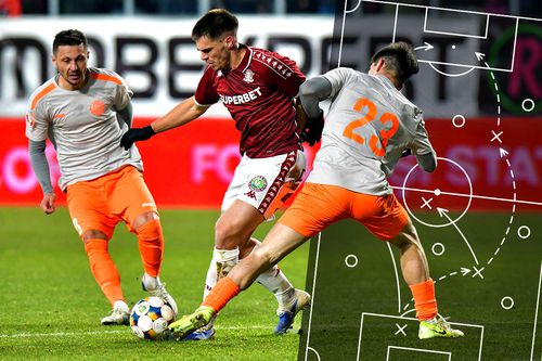 Cum a modificat Daniel Paraschiv atacul Rapidului, la debut. Analiza tactică a meciului cu Metaloglobus. Fotomontaj: Diana Vasilescu, GSP