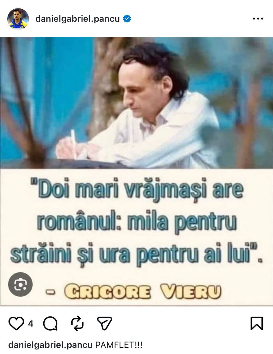 Daniel Pancu a reacționat cu un citat xenofob din Grigore Vieru, după ce Cristiano Bergodi și-a aflat pedeapsa: „Doi mari vrăjmași are românul”
