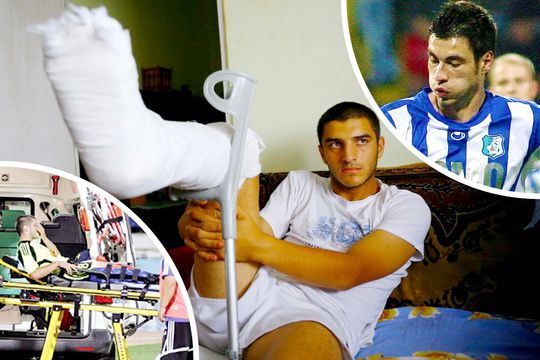 Fotografie din 2008 cu Monel Cârstoiu, la 3 zile după ce a fost accidentat de Alex Pițurcă / Fotomontaj Diana Vasilescu