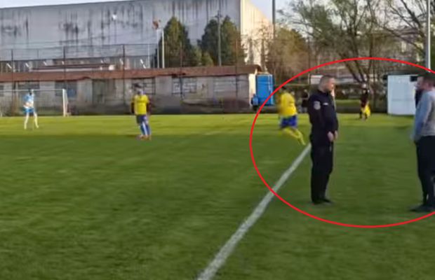 Scene neverosimile la un meci din România » Jandarmul a venit pe teren și a legitimat un jucător în timpul meciului! Explicații oficiale: „A avut o atitudine proactivă”