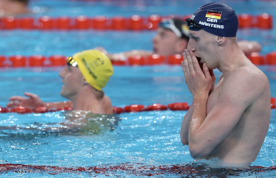 Lukas Martens la finalul cursei olimpice FOTO Guliver/GettyImages Cel mai vechi record al înotului a căzut » Acum borna care rezistă de cel mai mult timp este în proba pe care o domină David Popovici