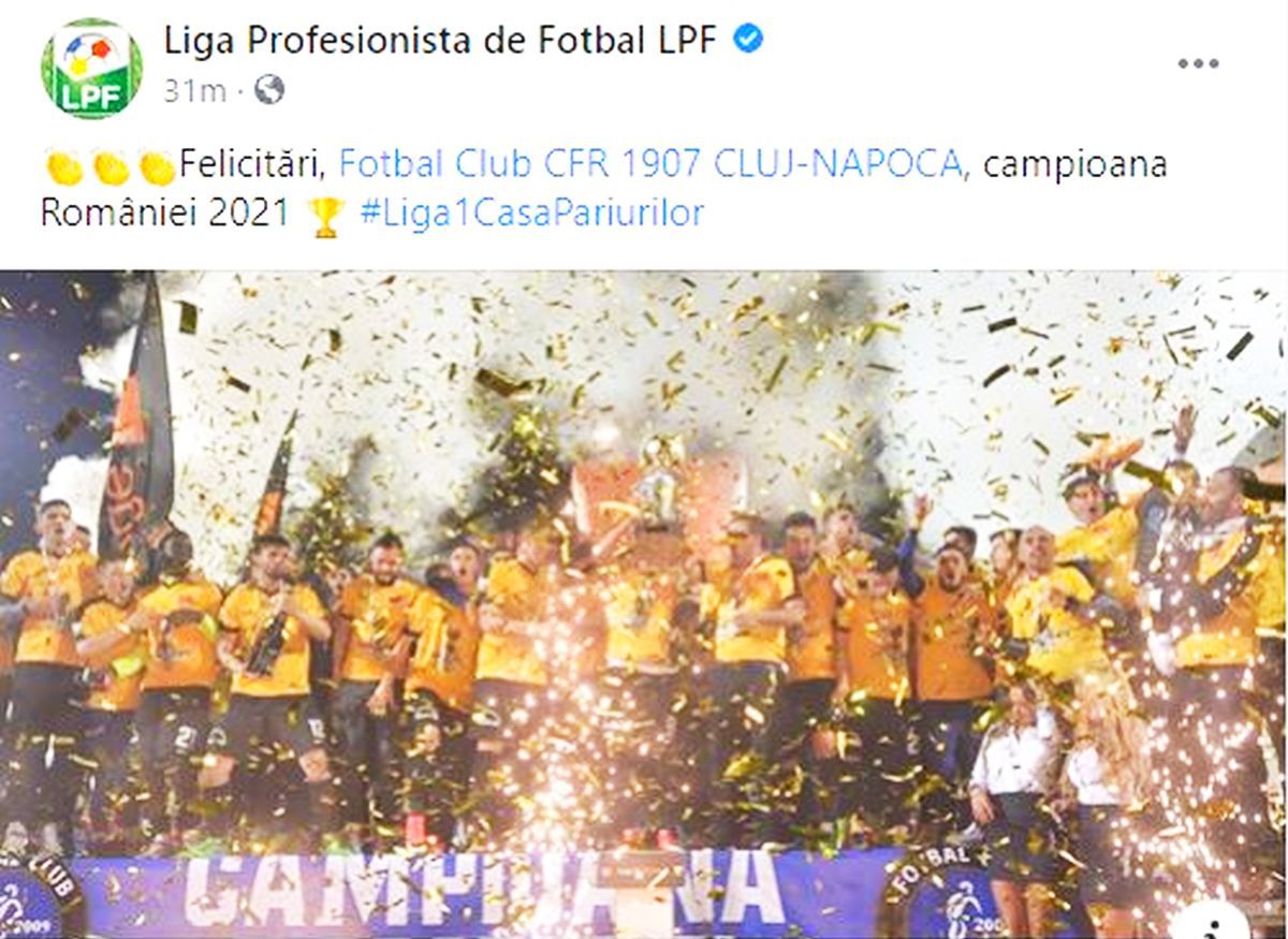LPF a comis-o! Gafă antologică în mesajul de felicitare pentru campioana CFR Cluj