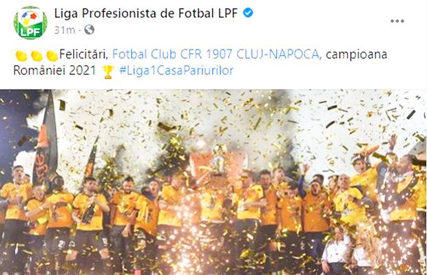 LPF a comis-o! Gafă antologică în mesajul de felicitare pentru campioana CFR Cluj