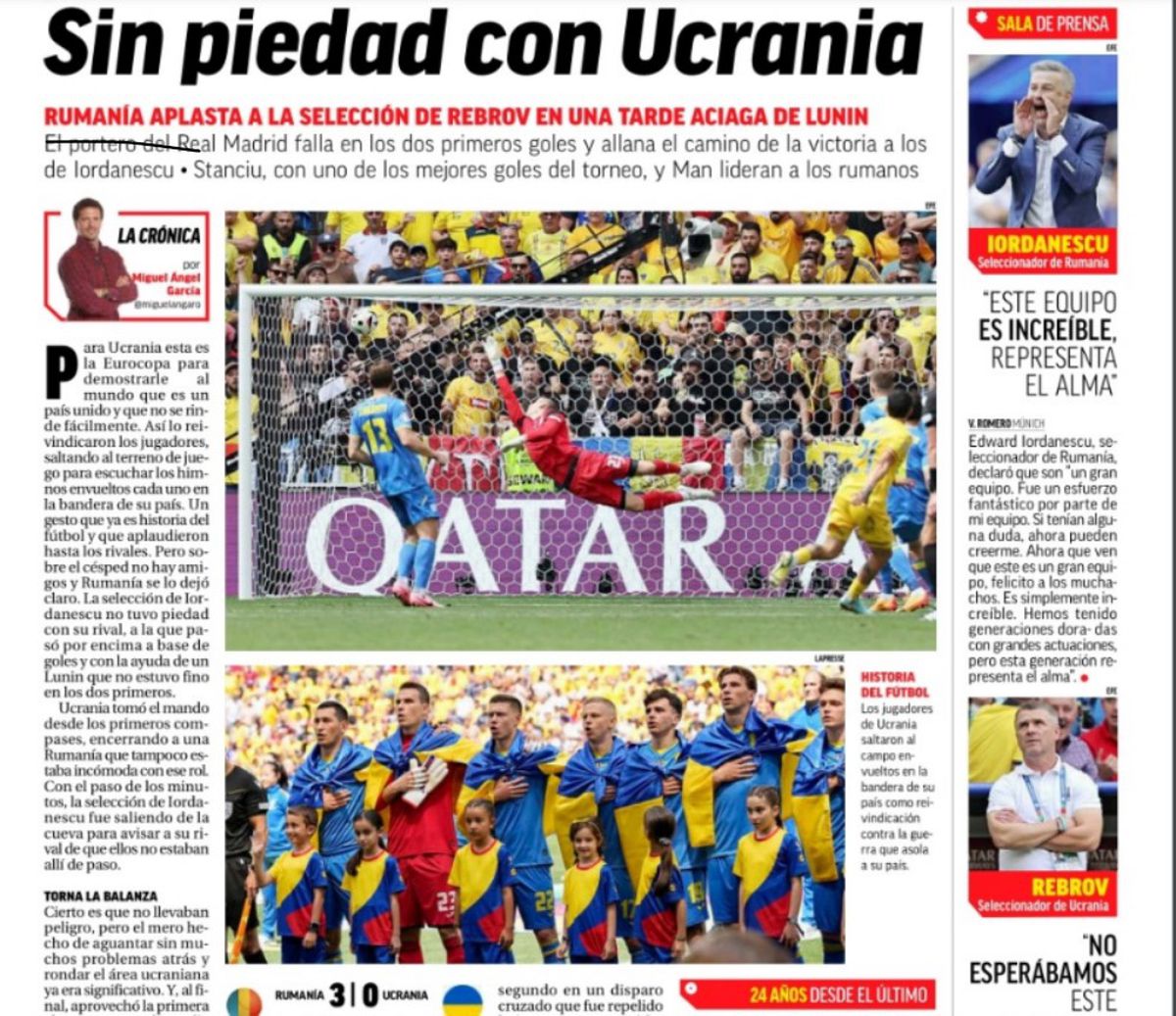 Pe tipar, despre națională » Paginile ziarelor străine, după victoria „tricolorilor” cu Ucraina: marile publicații ale lumii, cuvinte mari despre România