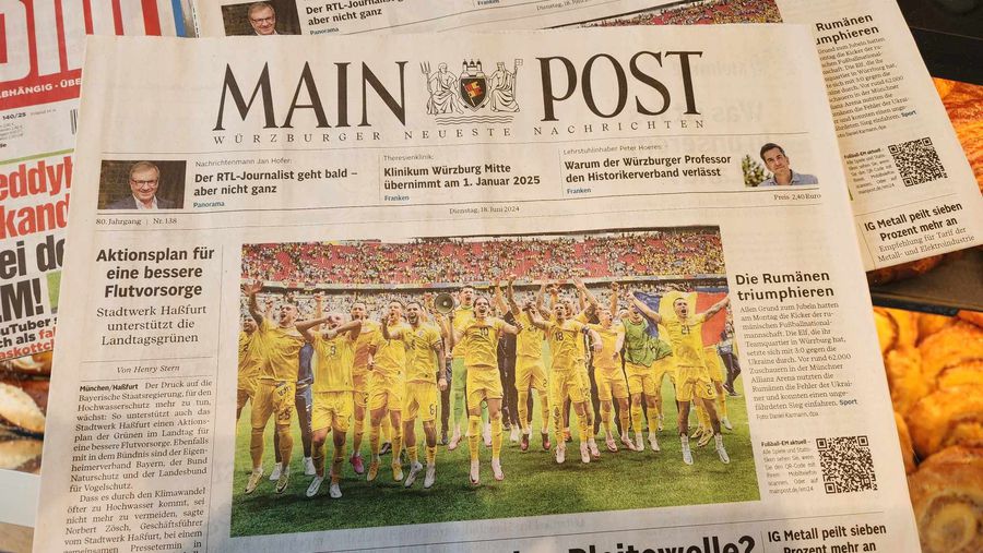 Wurzburg sărbătorește victoria României cu Ucraina! „Tricolorii” pe prima pagină