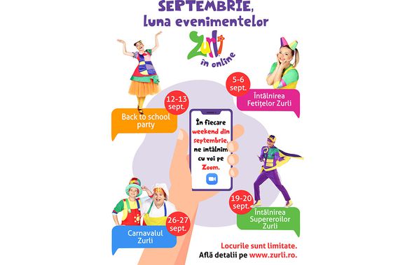 Septembrie este luna evenimentelor Zurli, în online! Gașca Zurli pregătește, zilnic, suprize pentru copii