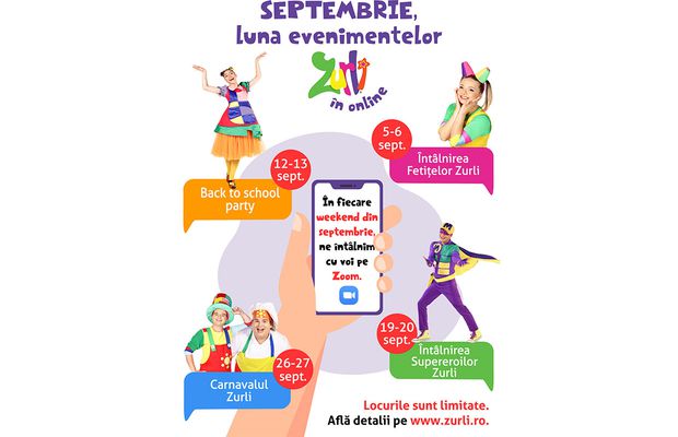 Septembrie este luna evenimentelor Zurli, în online! Gașca Zurli pregătește, zilnic, suprize pentru copii