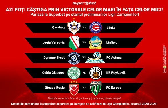 Legia, Celtic și Steaua Roșie încep aventura europeană, dar grupele Ligii Campionilor sunt foarte departe! Pariază la Superbet pe turul 1 preliminar!