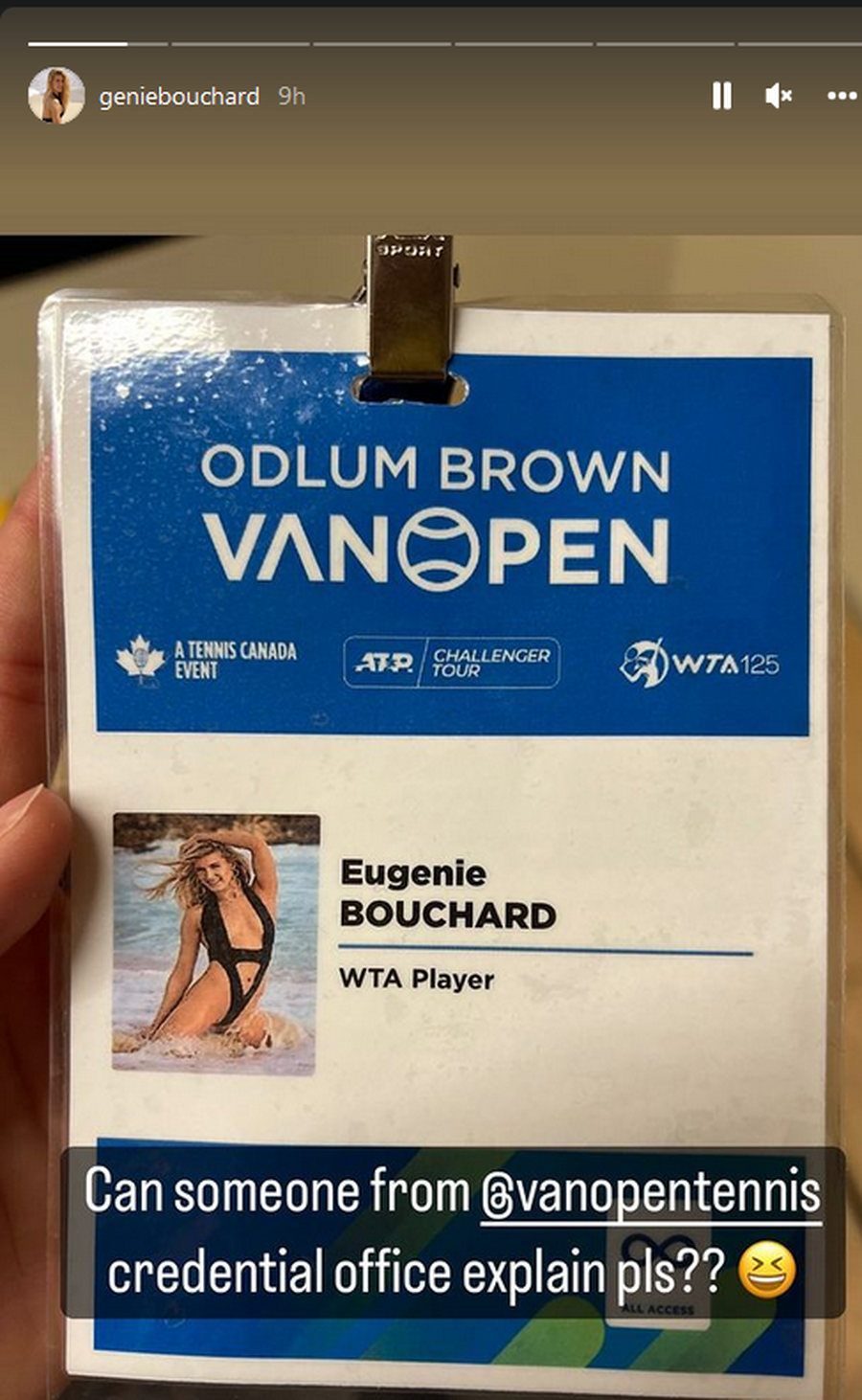 foto Instagram @geniebouchard Gafă incredibilă cu Eugenie Bouchard » Ce poză au putut să îi pună organzatorii turneului pe acreditare: „Poate cineva să-mi explice?!”