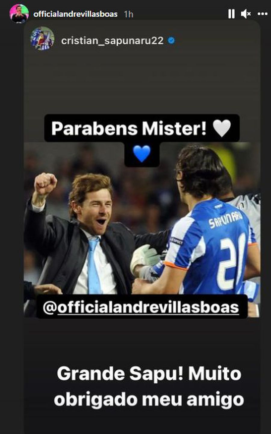 Foto: captură Instagram @ officialandrevillasboas Cristian Săpunaru, mesaj pentru Andre Villas-Boas » Cum i-a răspuns fostul său antrenor de la FC Porto
