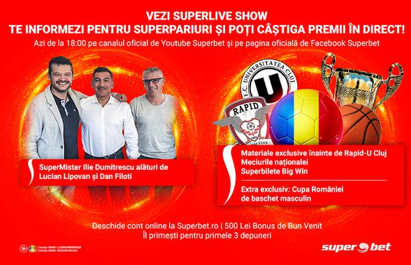 E SuperLive Show! Calificarea Tineretului, Finala de la Belfast, Rapid-UCluj, superinvitați și premii în direct! Vezi emisiunea în direct online de la 18:00!