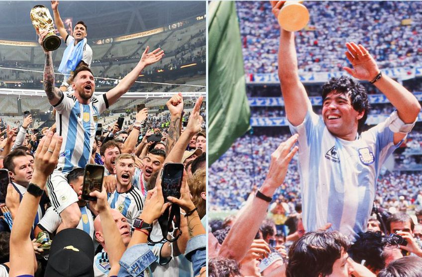 Messi, 2022, și Maradona, 1986 / FOTO: Twitter @Bleacher Report