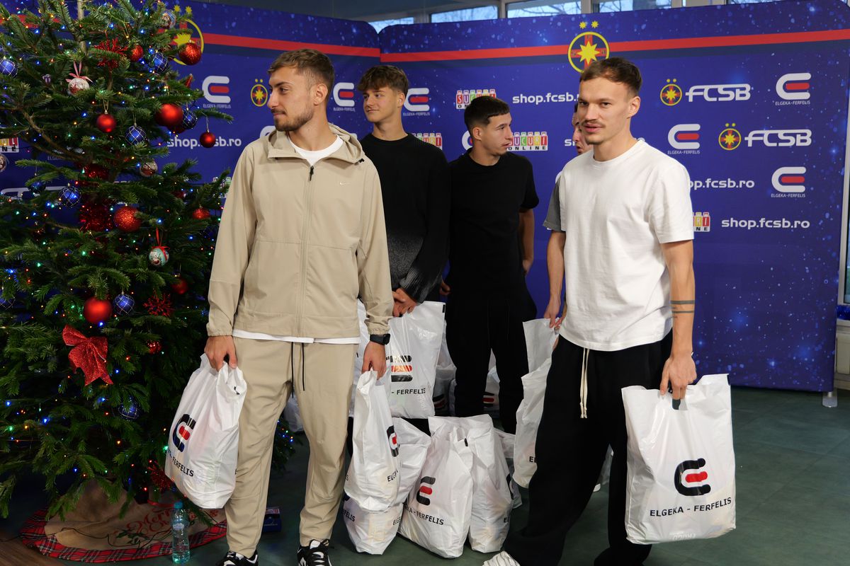 Jucătorii de la FCSB, ajutoarele Moșului pentru copiii din Academie » Pantea a luat microfonul GSP și l-a întrebat pe Lixandru: „Ce v-ați dori de Crăciun?”
