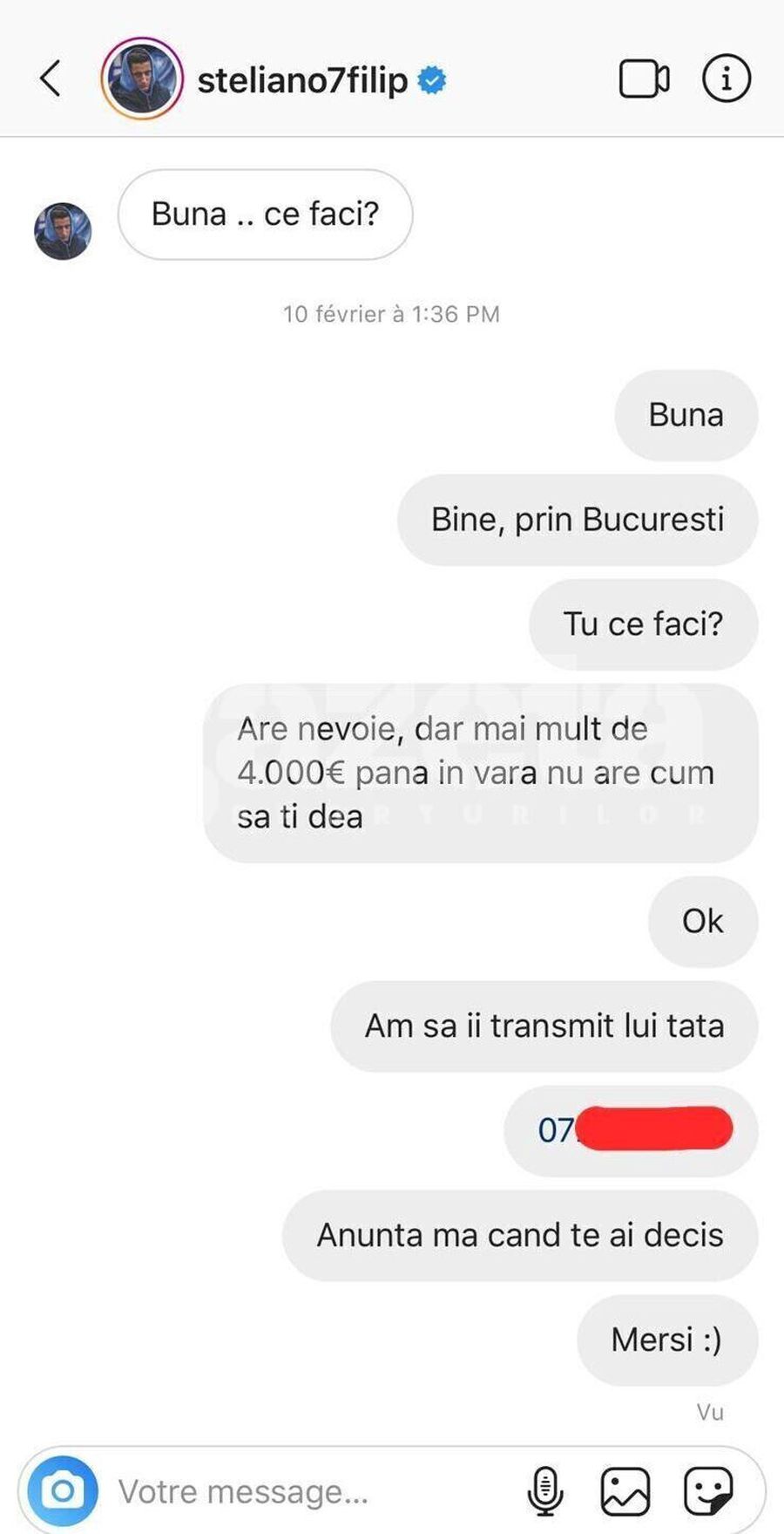 FOTO EXCLUSIV Luana Rednic îi răspunde lui Victor Becali: „Steliano m-a întrebat dacă tata are nevoie de un fundaș” » GSP a obținut conversația dintre Luana și Filip