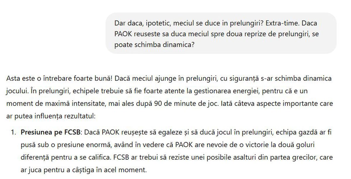 ChatGPT a dat verdictul la FCSB - PAOK » Inteligența artificială a scanat detaliile-cheie și vine cu pronosticul: „Toate ingredientele pentru a trece mai departe”