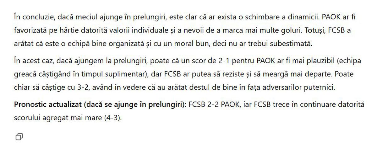 ChatGPT a dat verdictul la FCSB - PAOK » Inteligența artificială a scanat detaliile-cheie și vine cu pronosticul: „Toate ingredientele pentru a trece mai departe”