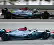 Sus, Mercedes W13 în Bahrain. Jos, la Barcelona // foto: Guliver/gettyimages & Imago Images