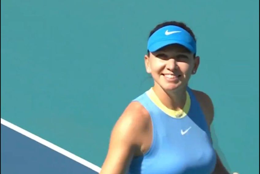 Simona Halep a câștigat primul set al meciului cu Paula Badosa, foto: captură de ecran Twitter