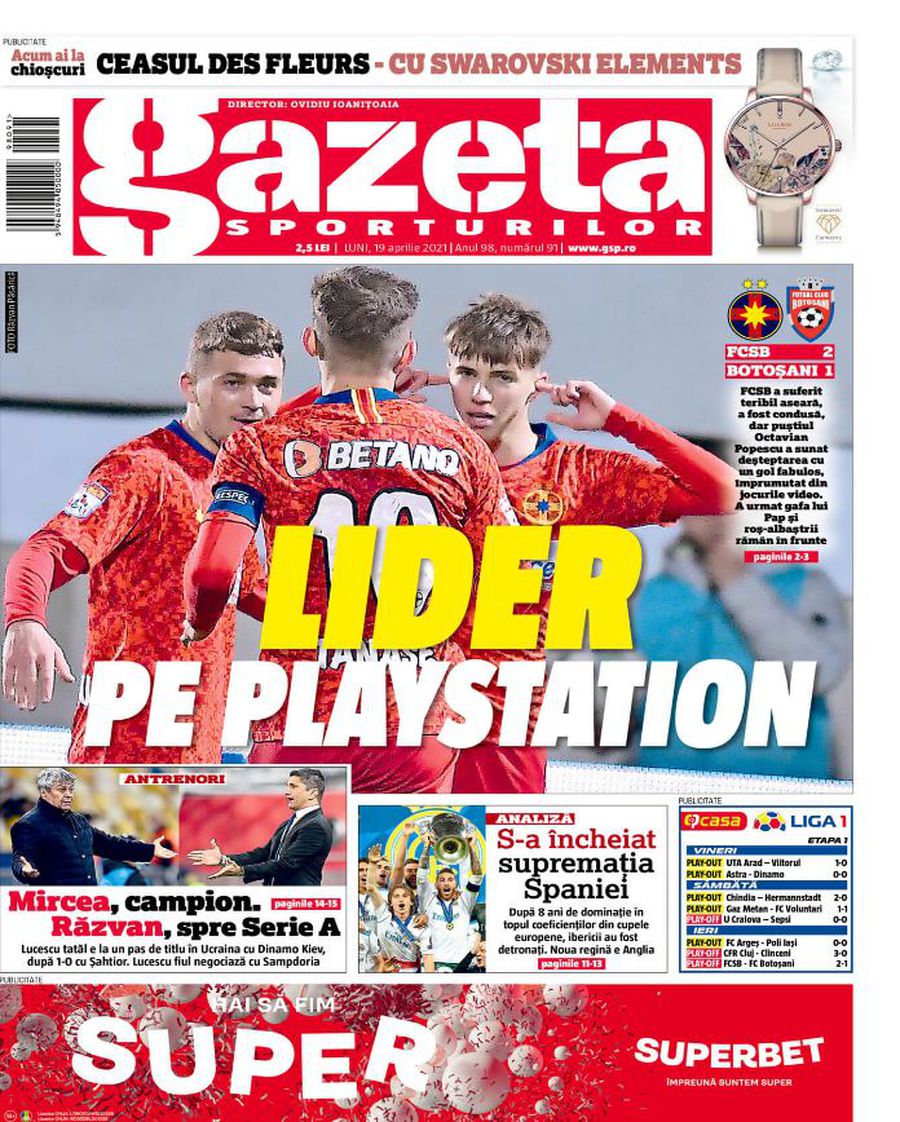 Prima pagină a Gazetei Sporturilor de astăzi Prima pagină a Gazetei Sporturilor de astăzi