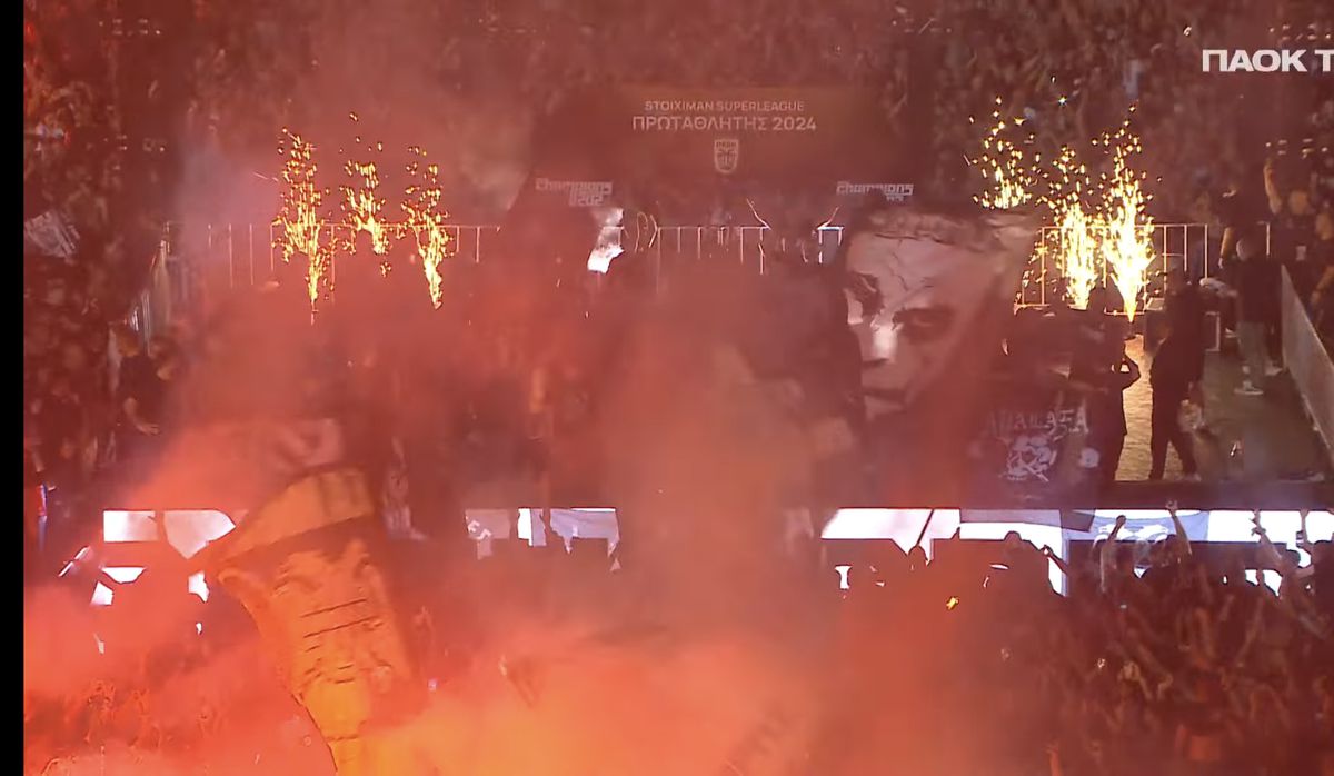 Imagini COPLEȘITOARE de pe Toumba, de la petrecerea de titlu a lui PAOK » Mircea Lucescu, alături de Răzvan