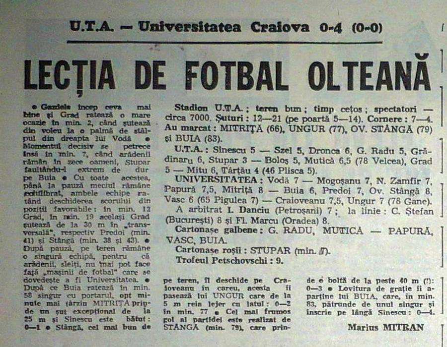 Cronica meciului UTA - Univ. Craiova, despre care Solomon spune că a fost aranjat „De ce n-au căzut la pace?” » Interviu-eveniment cu Antonie Solomon, despre titlul Craiovei, Mititelu și Rotaru. Reclamă: „Sunt două blaturi care m-au scârbit!”