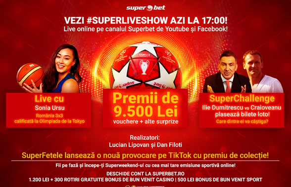 SuperLive Show începe la 17:00 cu challenge Ilie Dumitrescu vs Gică Craioveanu, 9.500 Lei premii și conținut exclusiv pentru pariori!