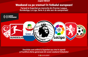 Weekend fotbalistic fabulos! Alege din sute de meciuri și pariază-le la Superbet pe cele care te inspiră! Se joacă peste tot pe continent, inclusiv în Italia!