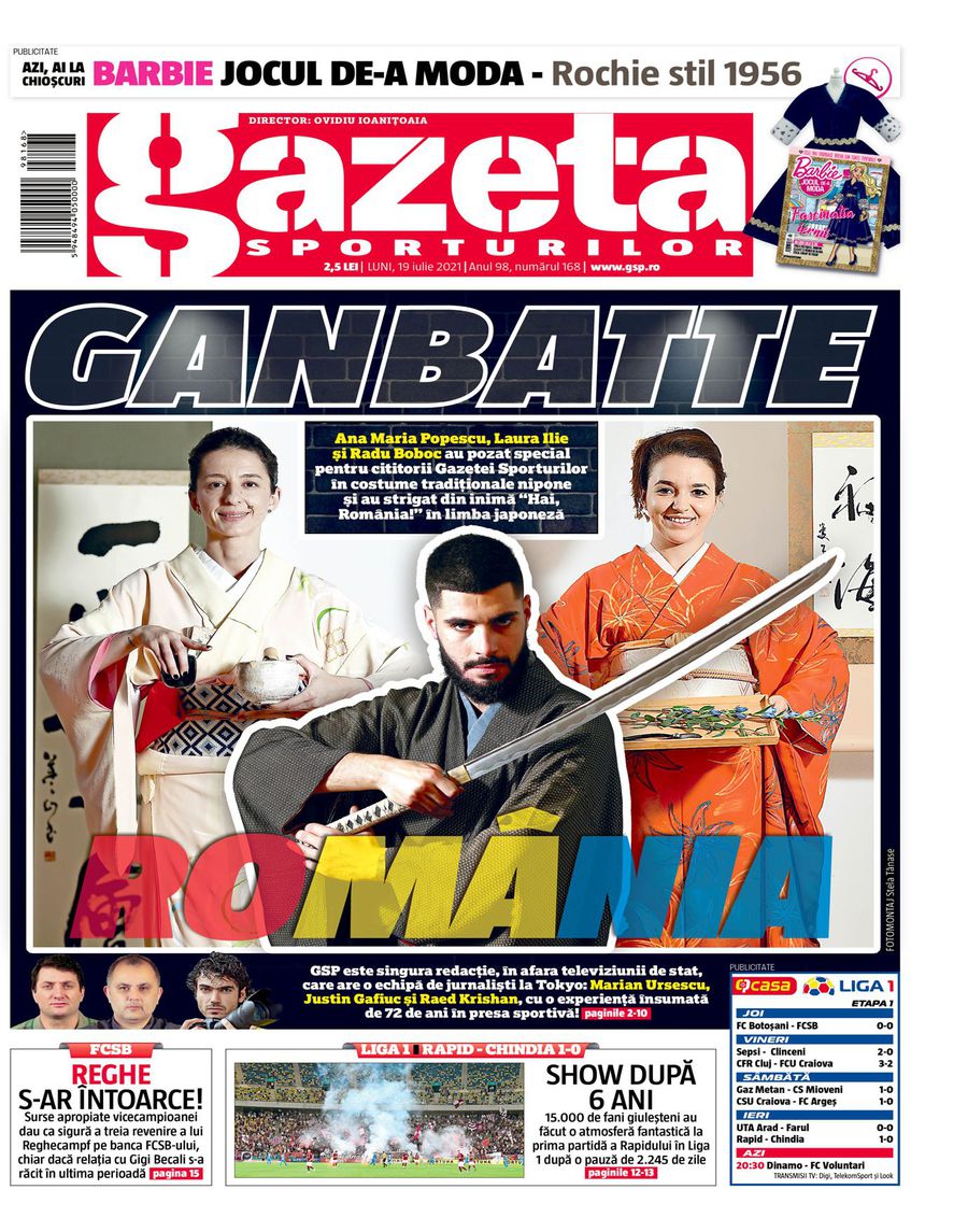 Prima pagină a Gazetei Sporturilor de azi, 19 iulie 2021 Jocurile Olimpice - 19 iulie » Știrile zilei: sponsorul Toyota a luat o decizie curioasă + al 3-lea sportiv pozitiv în Satul Olimpic