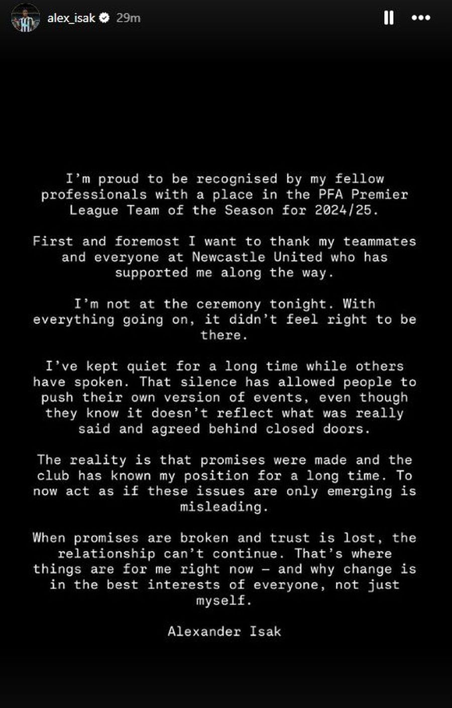 Prins între Newcastle și oferta de la Liverpool, Alexander Isak a emis un comunicat: „Relația nu mai poate continua”