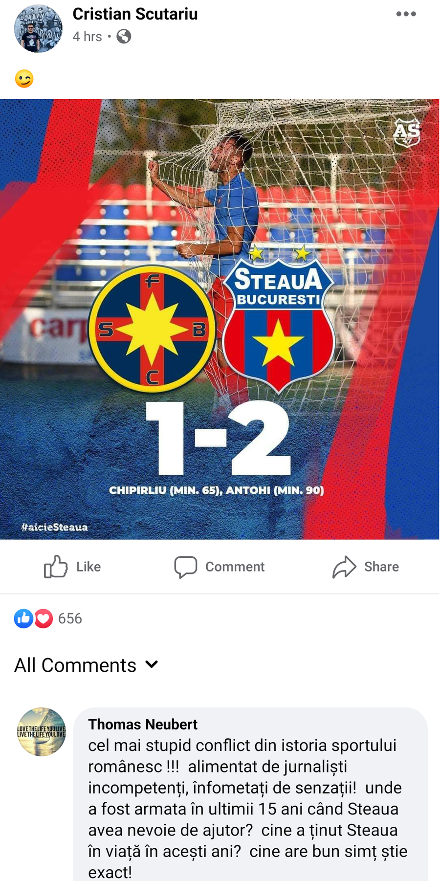 FCSB vs. STEAUA. Thomas Neubert s-a enervat și a comentat pe pagina de Facebook a unui jurnalist: „Cel mai stupid conflict din istoria sportului românesc!”