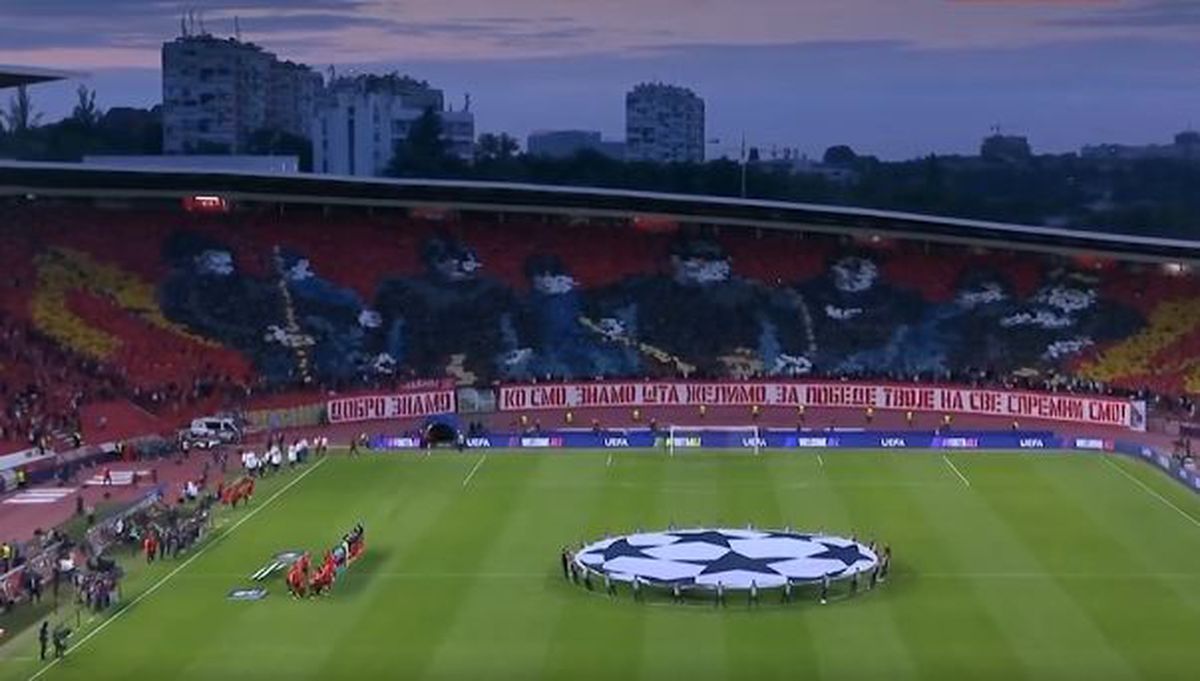 Scenografie spectaculoasă în Steaua Roșie - Benfica, foto: sportal.rs