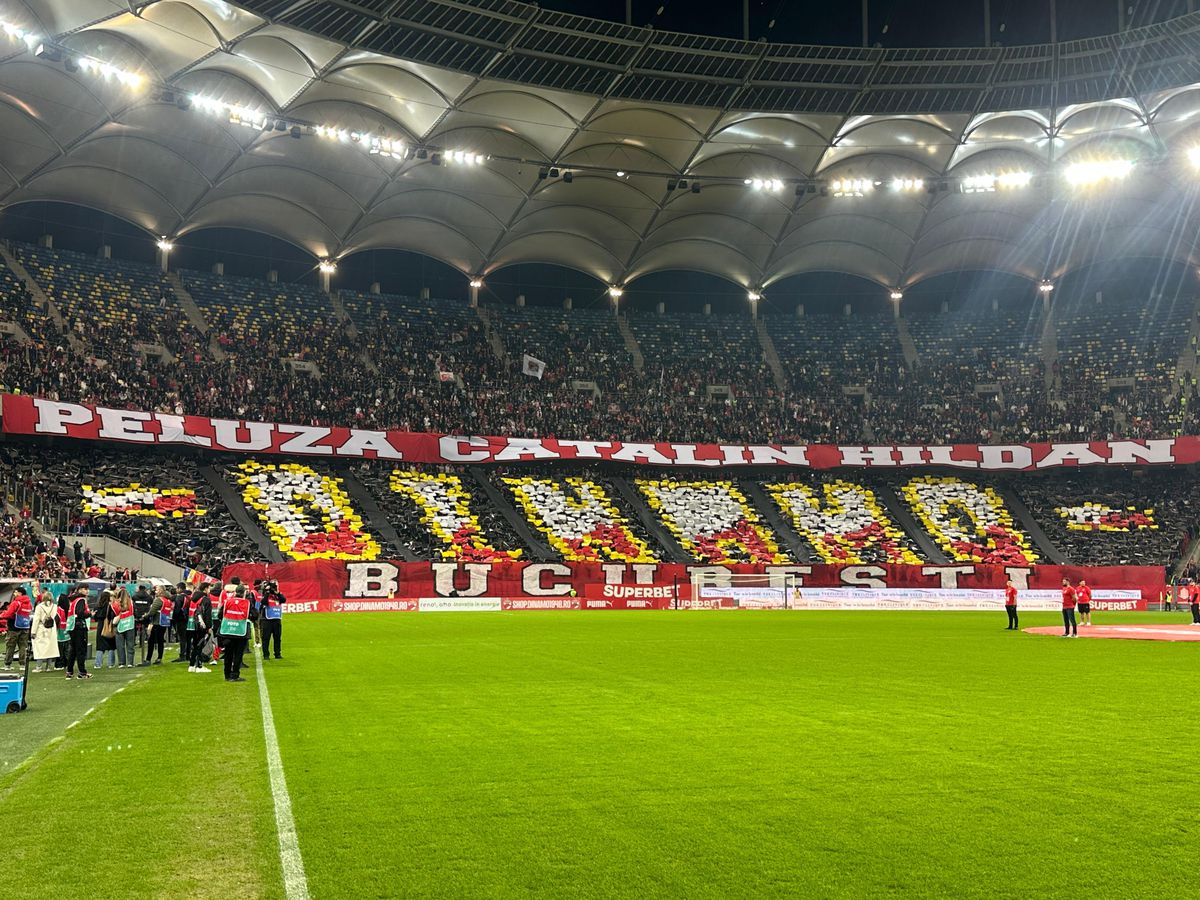 Scenografia afișată de fanii lui Dinamo la meciul cu Rapid