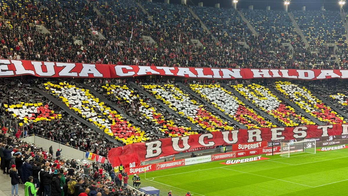 Scenografia afișată de fanii lui Dinamo la meciul cu Rapid