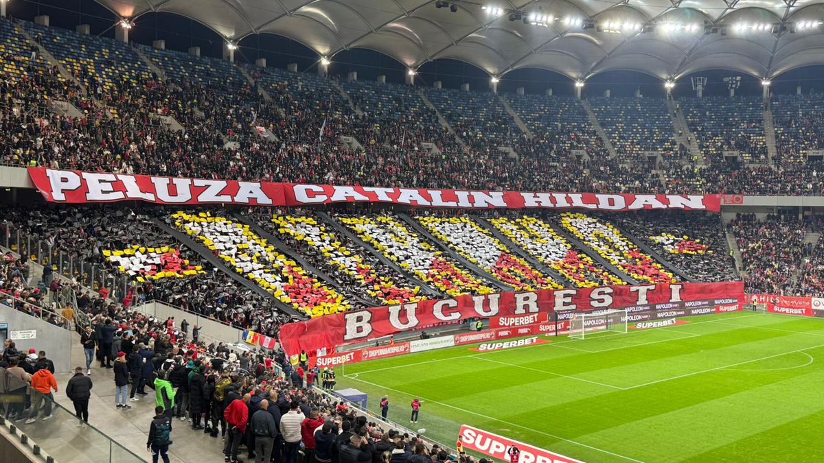 Scenografia afișată de fanii lui Dinamo la meciul cu Rapid