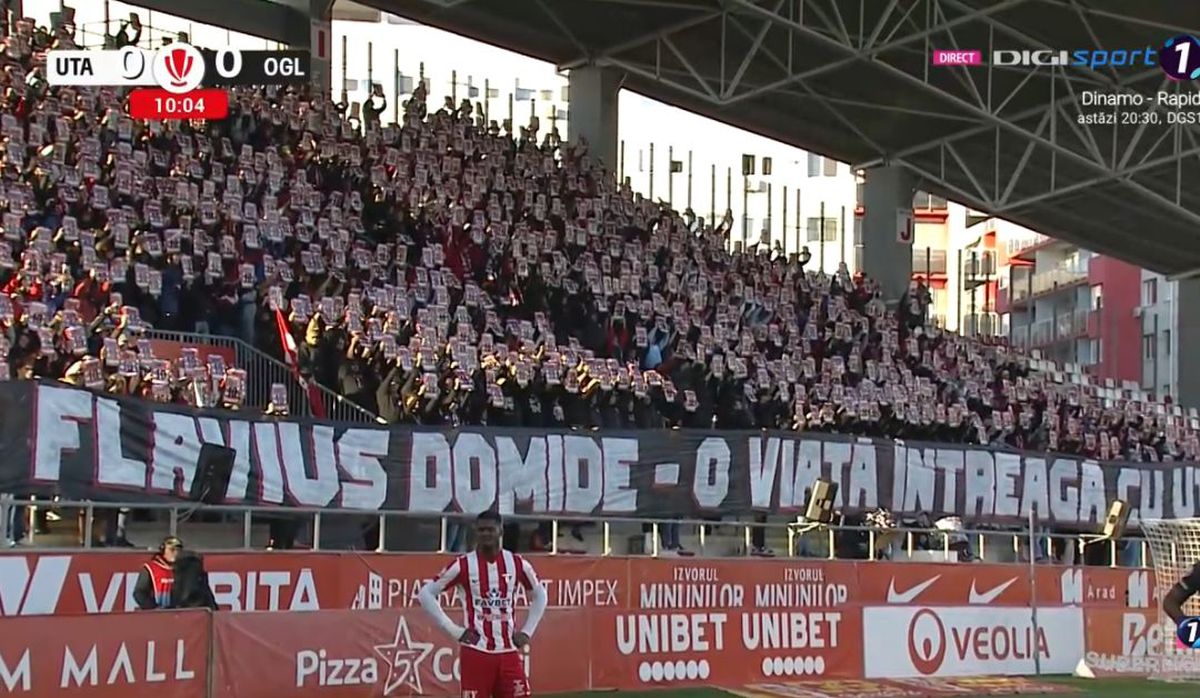 Flavius Domide, omagiat de un stadion întreg » Ce s-a întâmplat în minutul 10 din UTA - Oțelul