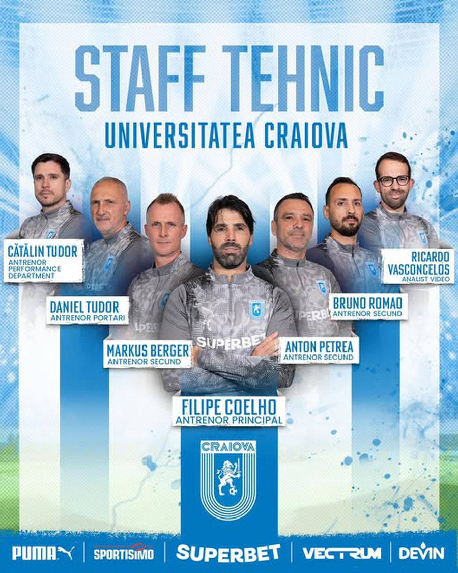 Universitatea Craiova și-a prezentat staff-ul complet: Toni Petrea a fost confirmat și 3 secunzi pentru Filipe Coelho