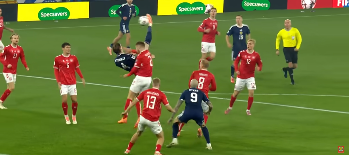 Golul lui Scott McTominay din Scoția - Danemarca