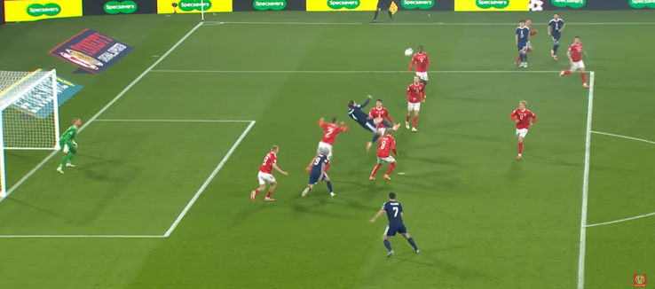 Golul lui Scott McTominay din Scoția - Danemarca / sursă foto: captură Scotland National Team