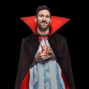 Lionel Messi în pelerină de vampir, foto: Iosif Popescu / GSP